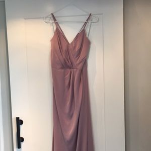 David's Bridal Spaghetti Strap Crepe-Back Satin Bridesmaid Dress